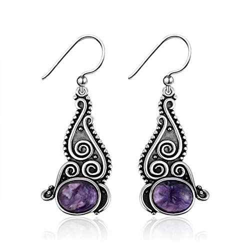 8x10 natürliche Mondsteinperlen Ohrringe Retro-Stil 925 Sterling Silber Tropfen Ohrringe Frauen Mode Hochzeitsfeier Charoite von DJMJHG
