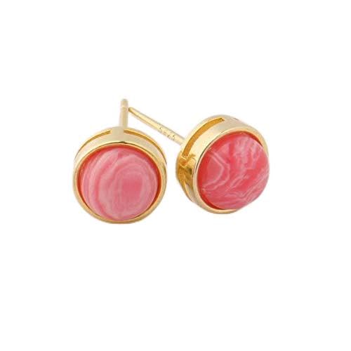 925 Silber Naturstein Gold Ohrstecker Rosa Quarz Tigerauge Kristall Mondstein Topas Edler Schmuck Ohrring Geschenk 11.Rhodochrosit von DJMJHG