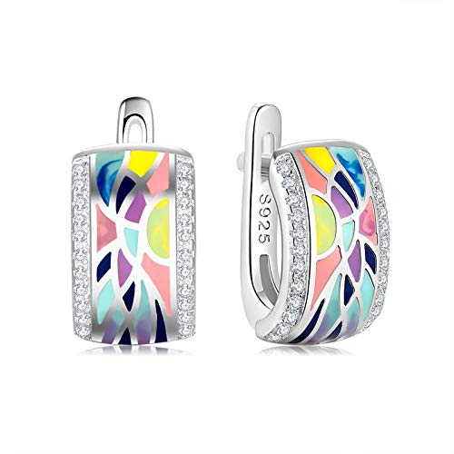 925 Silber Ohrring Bunte Kunst Malerei handgemachte Emaille Sparkling Cz Clip Ohrring für Frauen Hochzeitsgeschenk Schmuck von DJMJHG