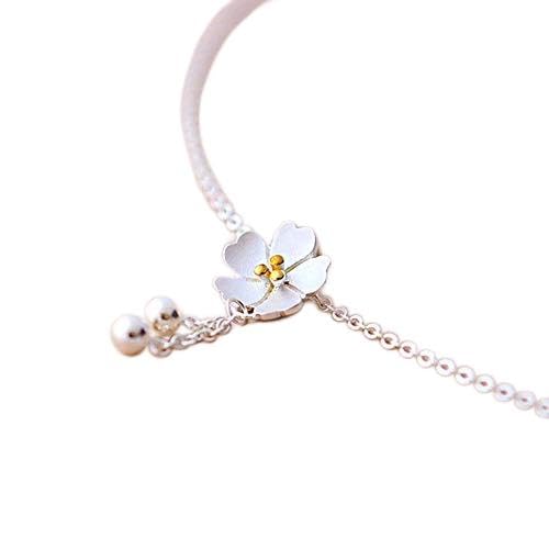 925 Sterling Silber Kirschblüte Rose Anhänger Kunst frische Farbe Trennung Kette Kette Halskette Frauen Anhänger von DJMJHG