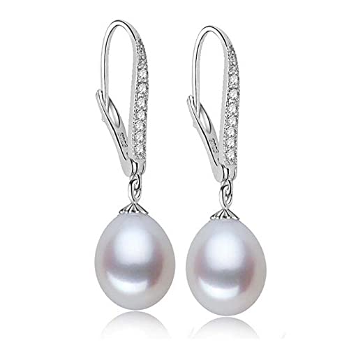 925 Sterling Silber Süßwasser Perle Ohrring Schmuck Hochzeit Tropfen natürliche Perle Ohrringe Mädchen Geburtstagsgeschenk weiße Perle Ohrringe von DJMJHG