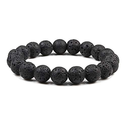 Charm Armband Naturstein Perlen 6/8 / 10mm Vulkan Lava Tiger Eye Perlen Elastische Armbänder Für Männer Frauen Schmuck 10mm Vulkan Lava von DJMJHG