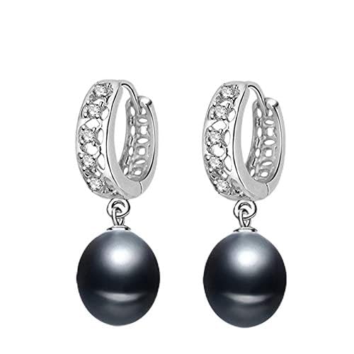 DJMJHG Süßwasser Grau Perlen Ohrringe, Tropfenohrringe, 925 Sterling Silber, Schwarz Natürliche Perlen, Retro Elegant, Frauen & Mädchen, Hochzeit, Geschenk von DJMJHG