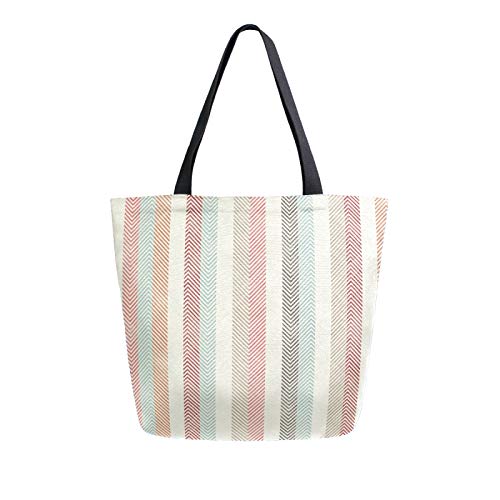 Abstrakte bunt gestreifte Canvas-Einkaufstasche für Damen, lässige Schulterhandtasche, große wiederverwendbare Einkaufstasche von DJNGN