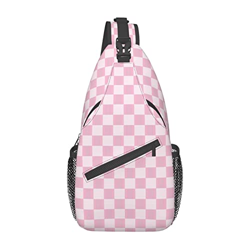 Abstrakte geometrische rosa Karierte Umhängetasche, Brusttasche, Tagesrucksack, Umhängetasche für Reisen, Sport, Laufen, Wandern von DJNGN