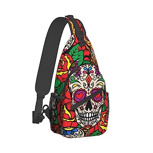 Anti-Diebstahl-Sling-Brusttasche, Schulterrucksack, kompatibel mit mexikanischen Sugar Skulls Rose, Umhängetaschen, Turnbeutel, strapazierfähiger Polyester-Tagesrucksack, leicht, für Männer und Frauen von DJNGN