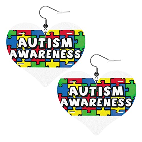 Autismus Awareness Puzzle Muster Leder Ohrringe für Frauen baumeln Ohrring Tropfen Anhänger mit Haken Geschenke für Erwachsene Mädchen von DJNGN