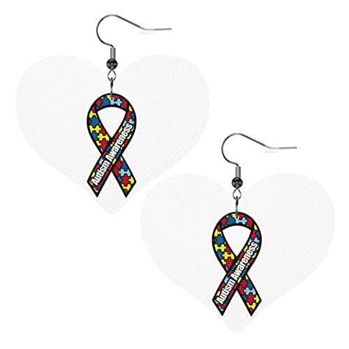 Autismus Awareness Puzzle Muster Leder Ohrringe für Frauen baumeln Ohrring Tropfen Anhänger mit Haken Geschenke für Erwachsene Mädchen von DJNGN