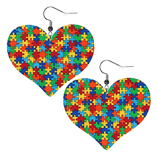 Autismus Awareness Puzzle Muster Leder Ohrringe für Frauen baumeln Ohrring Tropfen Anhänger mit Haken Geschenke für Erwachsene Mädchen von DJNGN