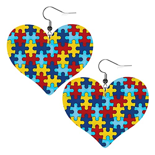 Autismus Awareness Puzzle Muster Leder Ohrringe für Frauen baumeln Ohrring Tropfen Anhänger mit Haken Geschenke für Erwachsene Mädchen von DJNGN