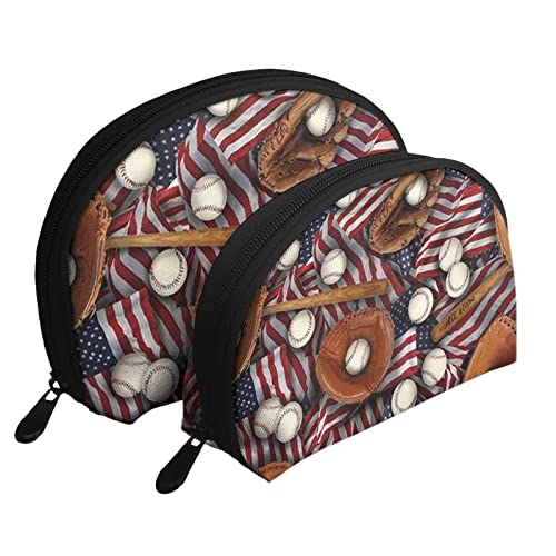 Baseball-Kosmetiktasche mit amerikanischer Flagge, Reise-Clutch-Tasche für Frauen und Mädchen von DJNGN
