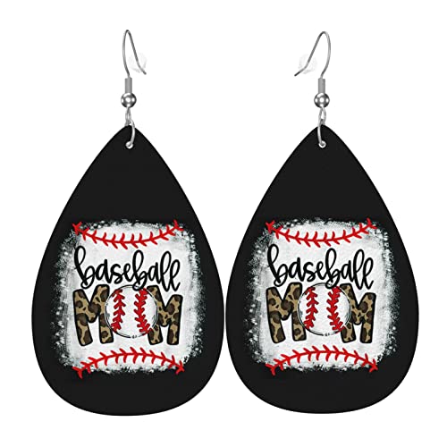 Baseball Mom Leopard Softball Mom Muttertag Leder Ohrringe für Frauen baumeln Ohrring Tropfen Anhänger mit Haken Geschenke für Erwachsene Mädchen von DJNGN