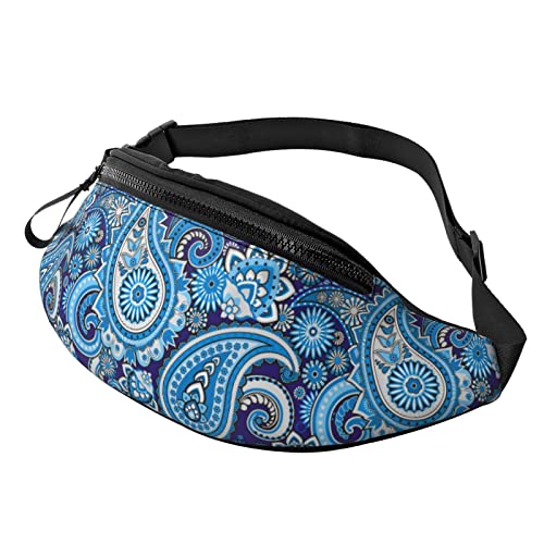 Blau Weiß Paisley Lässige Gürteltasche für Männer und Frauen, Verstellbarer Gürtel, Gürteltasche für Reisen, Wandern, Radfahren, Laufen, Festival, Rave von DJNGN