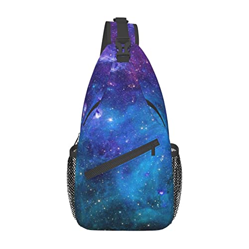 Blaue Galaxie-Umhängetasche, Umhängetasche, Umhängetasche, Weltraum, Galaxie, Sterne im Weltraum, himmlische astronomische Planeten im Universum, Brusttasche, Nebel-Aufdruck, Reisen, Wandern, Tagesruc von DJNGN