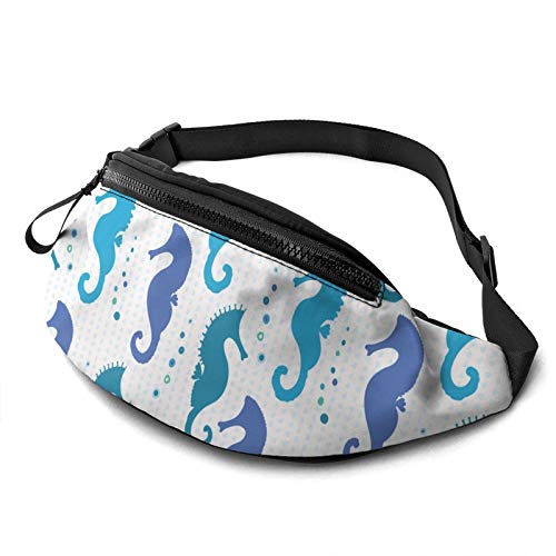 Blaue Seepferdchen-Silhouette-Gürteltasche mit verstellbarem Riemen Hüftgürteltasche für Männer und Frauen im Freien, Sport, Laufen, Fitnessstudio, Reisen von DJNGN