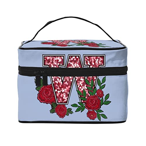 Blume Pailletten W Blau Make-up Tasche Kulturtasche für Frauen Kosmetiktasche Reise Kulturtasche Make-up Reisetasche Make-up-Organizer Große Make-up-Tasche von DJNGN