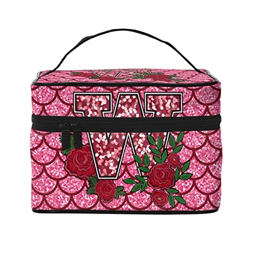 Kulturbeutel mit Blumen-Pailletten, für Damen, Kosmetiktasche, Reise-Toilettenartikel, Make-up-Organizer von DJNGN