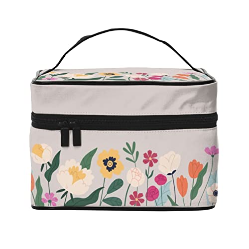 Blumen Blühende Make-up-Tasche Reise-Kosmetiktasche für Frauen Mädchen Große Make-up-Organizer-Tasche Tragbare Kulturtasche Reise Beige von DJNGN