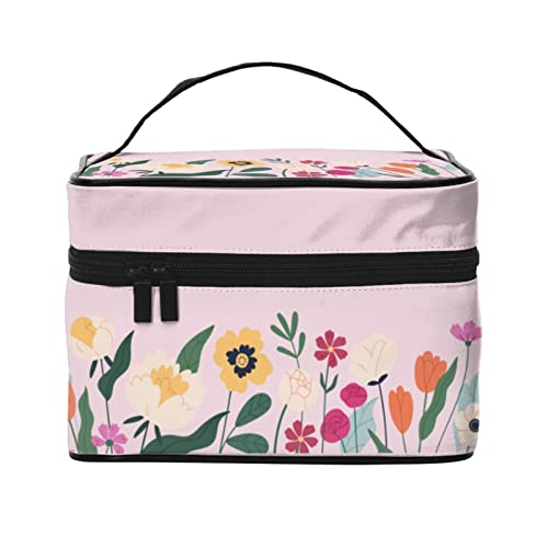 Reise-Kosmetiktasche mit Blumenmotiv, für Damen und Mädchen, groß, Make-up-Organizer, tragbar, Toilettenartikel, Reisen, Pink von DJNGN