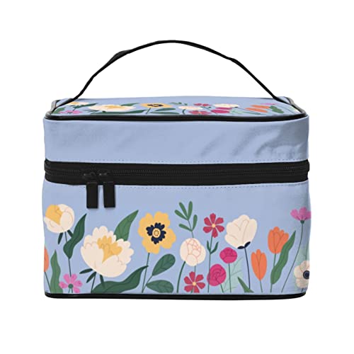 Blumen blühende Kosmetiktasche Reisekosmetiktasche für Frauen Mädchen Große Make-up-Organizer-Tasche Tragbare Kulturtasche Reise Blau von DJNGN