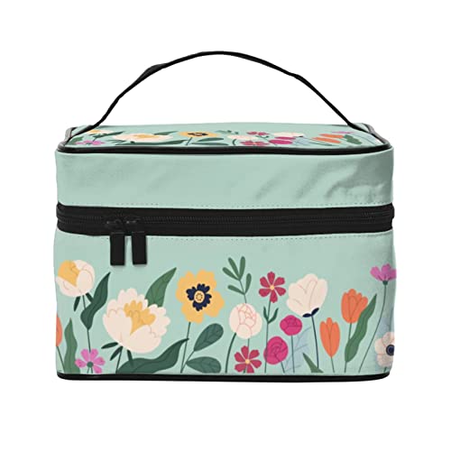 Blumen blühende Kosmetiktasche Reisekosmetiktasche für Frauen Mädchen Große Make-up-Organizer-Tasche Tragbare Kulturtasche Reise Mintgrün von DJNGN