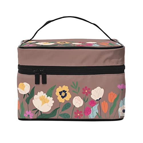 Reise-Kosmetiktasche mit Blumenmotiv, für Damen und Mädchen, groß, Make-up-Organizer, tragbar, Toilettenartikel, Reise, Kaffee von DJNGN