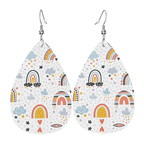Boho Regenbogen bunte Punkte Leder Ohrringe für Frauen baumeln Ohrring Tropfen Anhänger mit Haken Geschenke für Erwachsene Mädchen von DJNGN