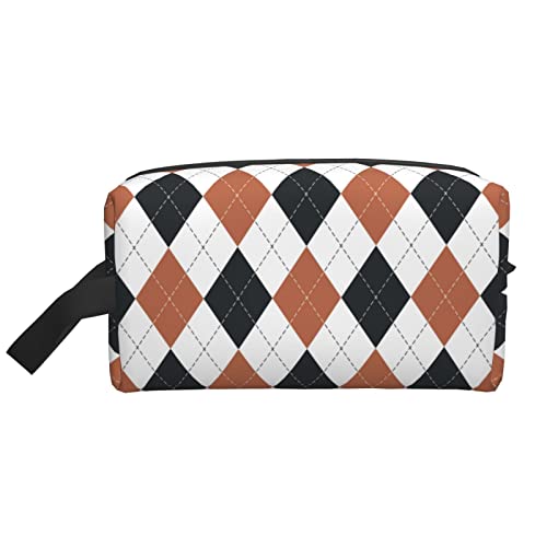 Braunes Argyle-Muster, Make-up-Tasche, Reise-Toilettenartikel, Make-up-Organizer, Reise, große Kapazität, tragbare Reise-Kosmetiktaschen für Frauen und Mädchen von DJNGN