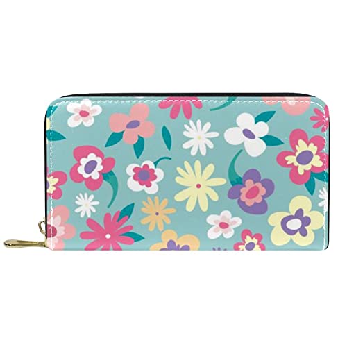 DJNGN Brieftasche Leder Leder Reißverschluss Lange Geldbörse Blume von DJNGN