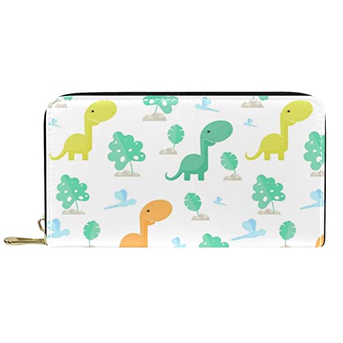 DJNGN Brieftasche Leder Leder Reißverschluss Lange Geldbörse Dinosaurier-Muster von DJNGN