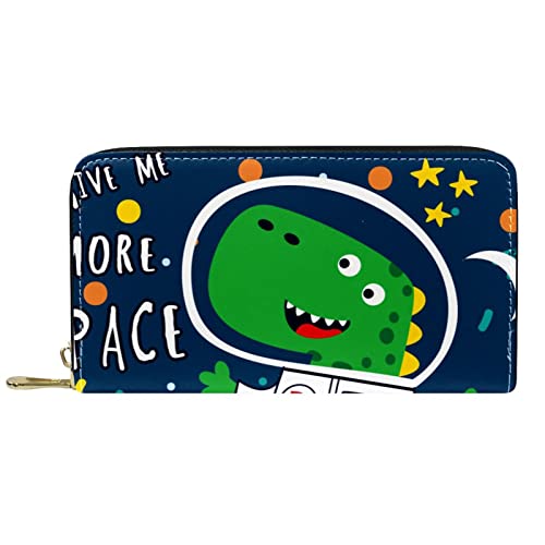 DJNGN Brieftasche Leder Leder Reißverschluss Lange Geldbörse Dinosaurier Navy Blue Space von DJNGN