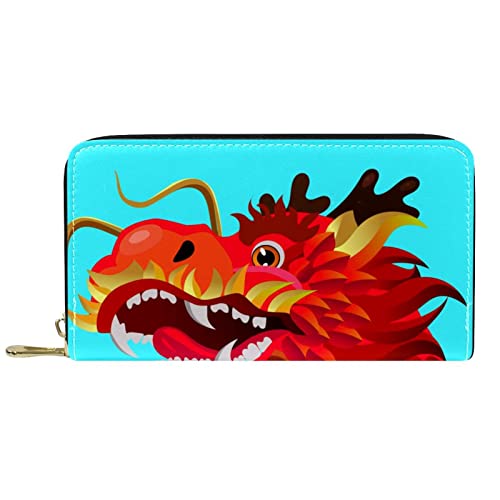 DJNGN Brieftasche Leder Leder Reißverschluss Lange Geldbörse Drachenblau von DJNGN