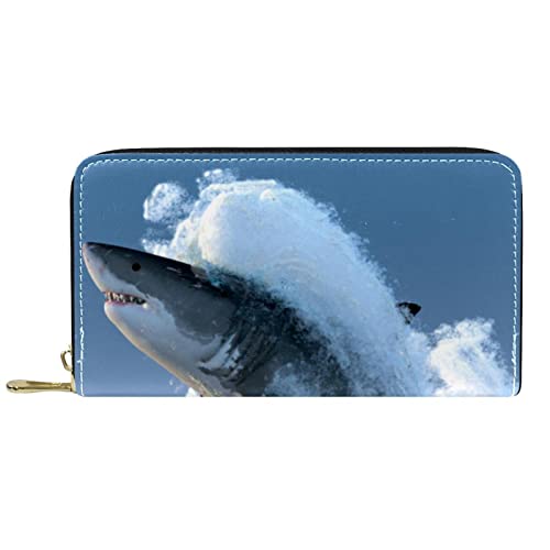DJNGN Brieftasche Leder Leder Reißverschluss Lange Geldbörse Haifischmuster von DJNGN