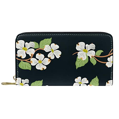 DJNGN Brieftasche Leder Leder Reißverschluss Lange Geldbörse Hartriegelmuster von DJNGN