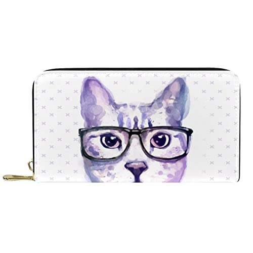 DJNGN Brieftasche Leder Leder Reißverschluss Lange Geldbörse Mode Aquarell Hipster Katzen Brille DJNGN Brieftasche Leder Leder Reißverschluss Lange Geldbörse Mode Aquarell Hipster Katzen Brille von DJNGN