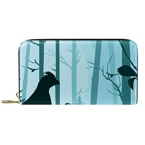 DJNGN Brieftasche Leder Leder Reißverschluss Lange Geldbörse Vogelmuster von DJNGN