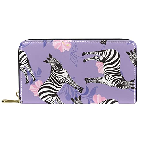 DJNGN Brieftasche Leder Leder Reißverschluss Lange Geldbörse Zebra Lila von DJNGN