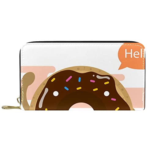 Brieftasche aus Leder mit Reißverschluss, Lange Geldbörse, Flache Donuts, Hintergrund von DJNGN