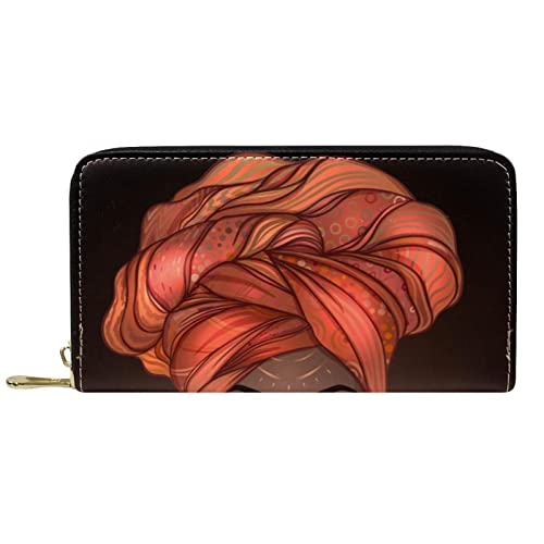 Brieftasche für Damen, Clutch, Geldbörsen für Damen, Kartenhalter, Organizer, Leder, Reißverschluss, Afroamerikaner, hübsches Mädchen von DJNGN