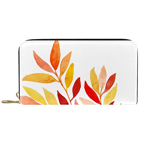 Brieftasche für Damen, Clutch, Geldbörsen für Damen, Kartenhalter, Organizer, Leder, Reißverschluss, Aquarell, Herbstblatt von DJNGN