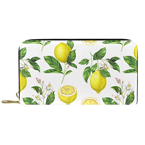 Brieftasche für Damen, Clutch, Geldbörsen für Damen, Kartenhalter, Organizer, Leder, Reißverschluss, Aquarell, Zitronenfrüchte von DJNGN