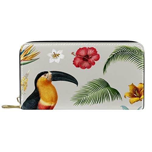 Brieftasche für Damen, Clutch, Geldbörsen für Damen, Kartenhalter, Organizer, Leder, Reißverschluss, Ara-Laubmuster von DJNGN