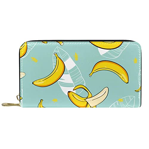 Brieftasche für Damen, Clutch, Geldbörsen für Damen, Kartenhalter, Organizer, Leder, Reißverschluss, Banane, Sommerfrucht von DJNGN