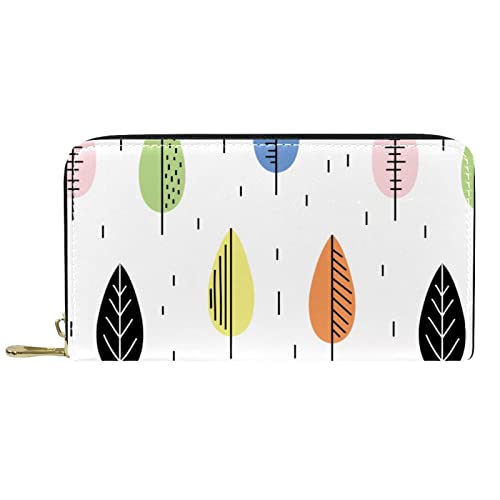 Brieftasche für Damen, Clutch, Geldbörsen für Damen, Kartenhalter, Organizer, Leder, Reißverschluss, Blätter des Herbstes von DJNGN