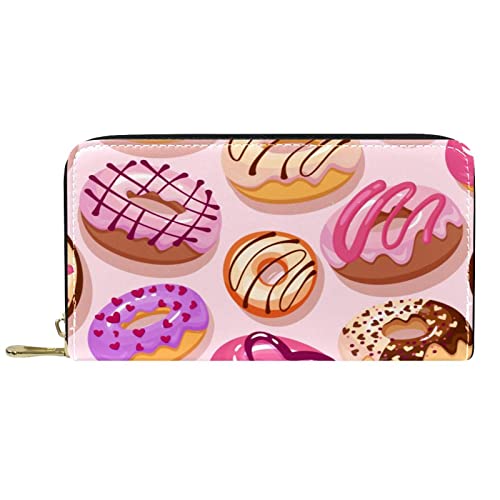 Brieftasche für Damen, Clutch, Geldbörsen für Damen, Kartenhalter, Organizer, Leder, Reißverschluss, Donuts von DJNGN