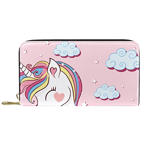 Brieftasche für Damen, Clutch, Geldbörsen für Damen, Kartenhalter, Organizer, Leder, Reißverschluss, Einhorn von DJNGN