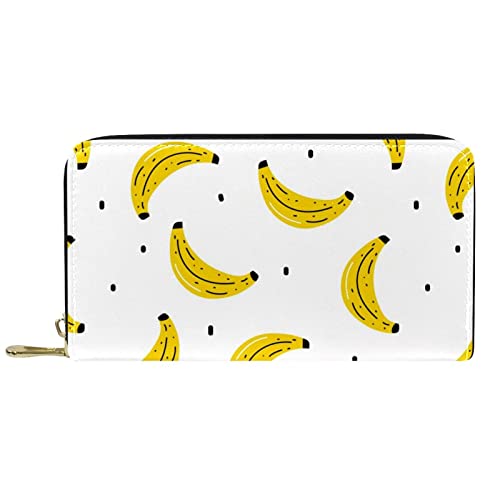 Brieftasche für Damen, Clutch, Geldbörsen für Damen, Kartenhalter, Organizer, Leder, Reißverschluss, Gelb, Bananenmuster, Sommerfrucht von DJNGN
