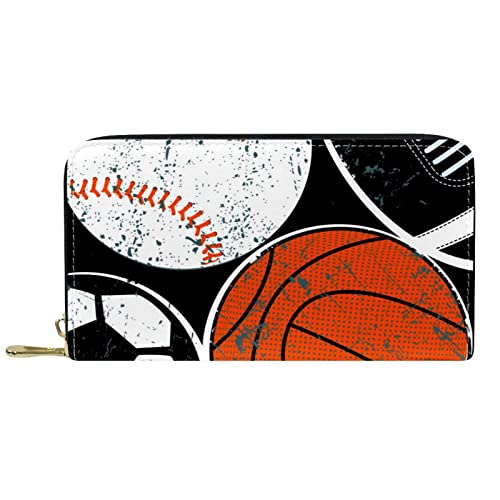 Brieftasche für Damen, Clutch, Geldbörsen für Damen, Kartenhalter, Organizer, Leder, Reißverschluss, Geldbörse, Ball, Basketball, Baseball, Fußball von DJNGN