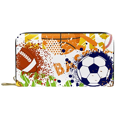 Brieftasche für Damen, Clutch, Geldbörsen für Damen, Kartenhalter, Organizer, Leder, Reißverschluss, Geldbörse, Basketball, Baseball, Fußball, Fußball von DJNGN