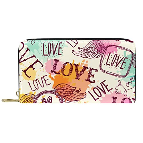 Brieftasche für Damen, Clutch, Geldbörsen für Damen, Kartenhalter, Organizer, Leder, Reißverschluss, Geldbörse, Buchstabe Love, Graffiti-Flügel, bunt von DJNGN